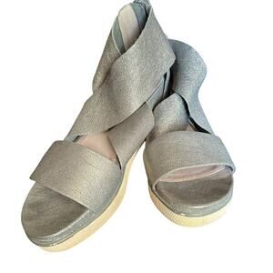 EILEEN FISHER leather platform silver sandals sz 8 strappy open toe ankle zip